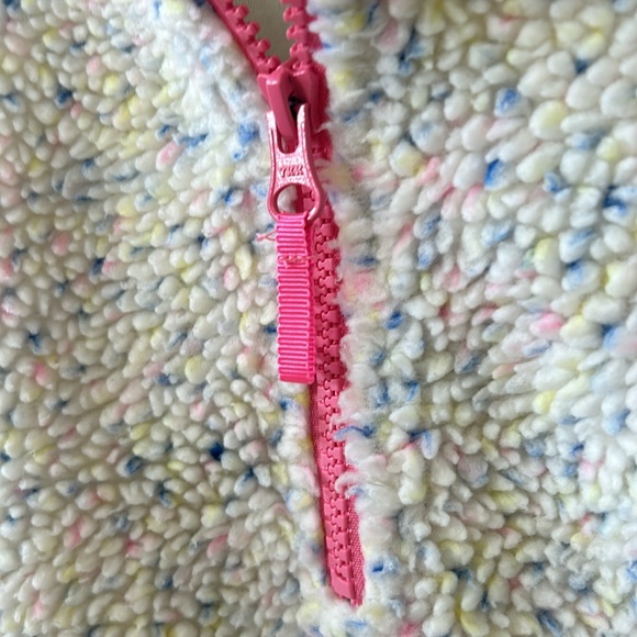 J Crew/ Crewcuts Confetti Faux Fur 1/2 Zip Fleece w Neon Pink Zipper - Picture 9 of 11